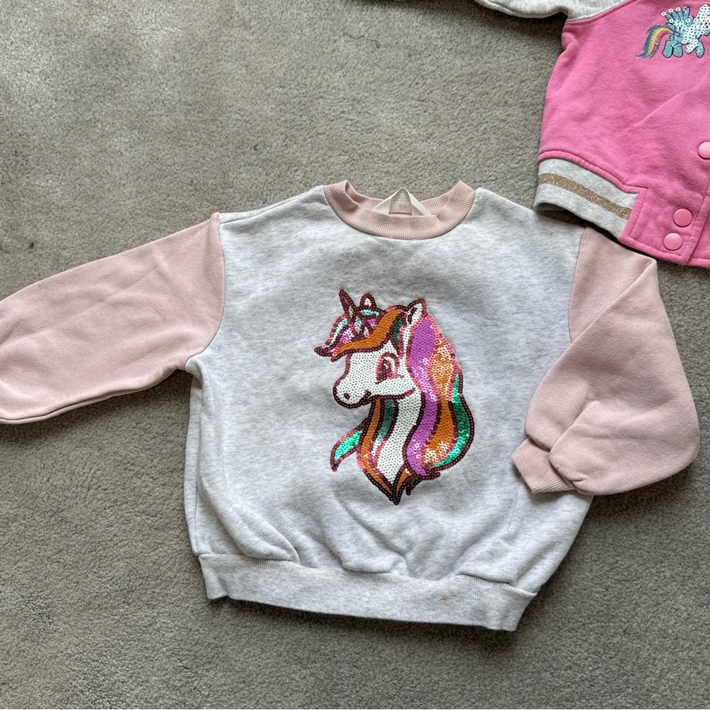 H&M Toddler Girl Unicorn Sweatshirt & Varsity Jacket Set | Size 3Tβ4T - Picture 4 of 10